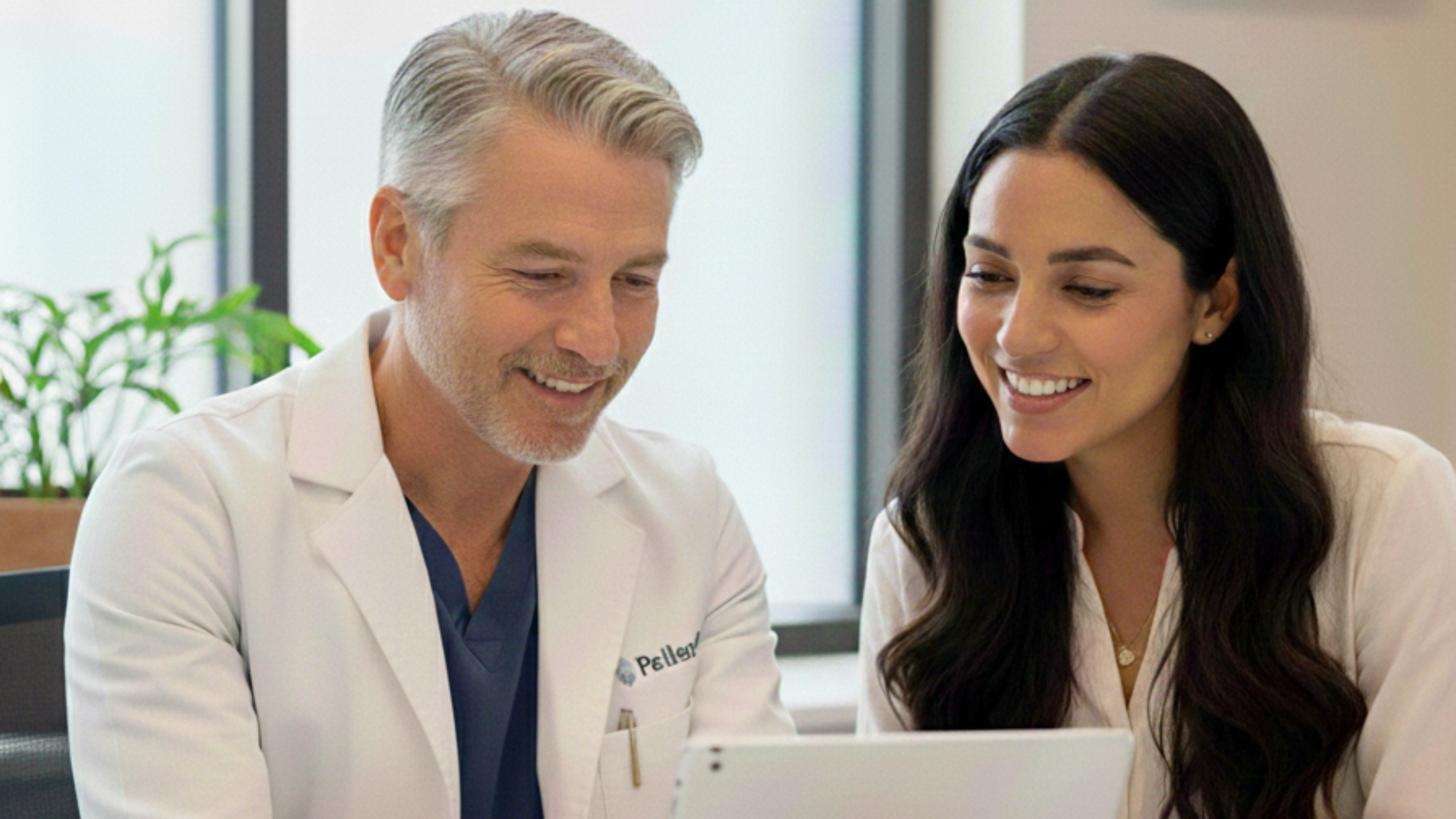 Healthcare provider reviewing patient financing options with a patient on a tablet, illustrating how high approval rates support informed financial decisions in medical practices.